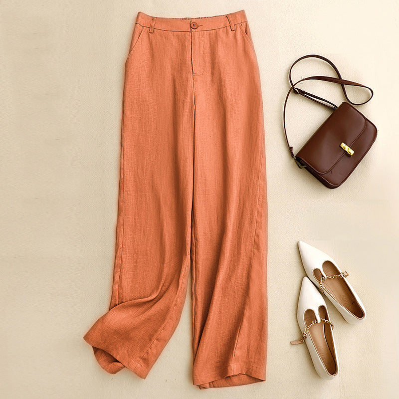 【Cotone e Lino】Pantaloni Monocromatici Casual