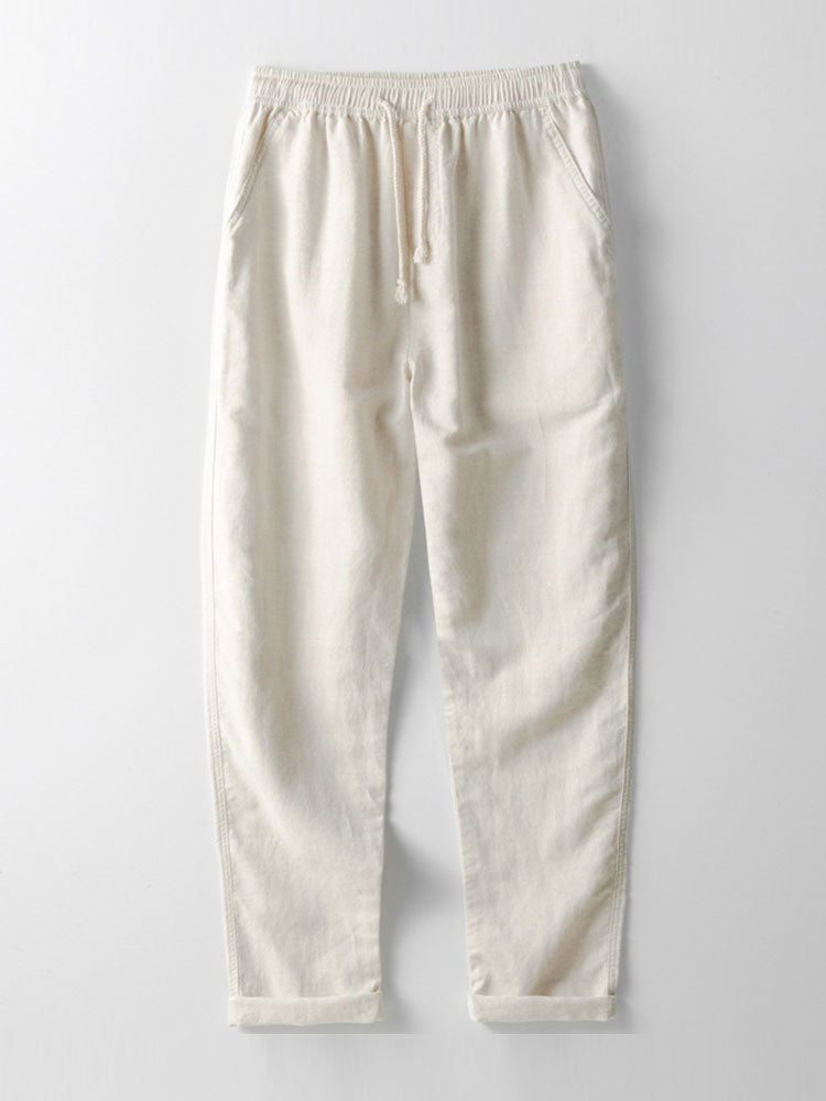 Camicetta Geometrica Jacquard Cubana & Pantaloni in Lino a Gamba Dritta