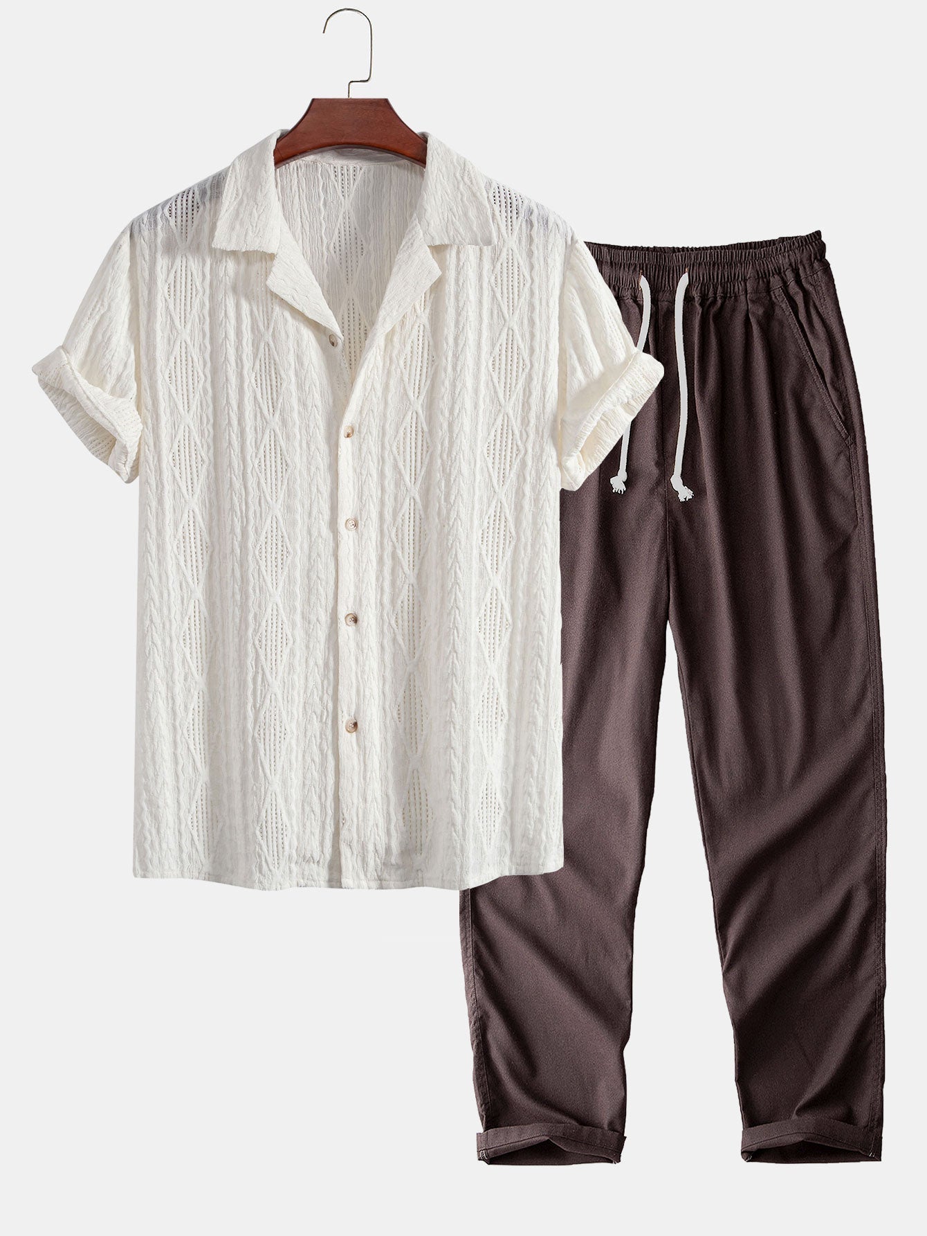 Camicia Jacquard Geometrica Cubana & Pantaloni in Lino a Gamba Dritta