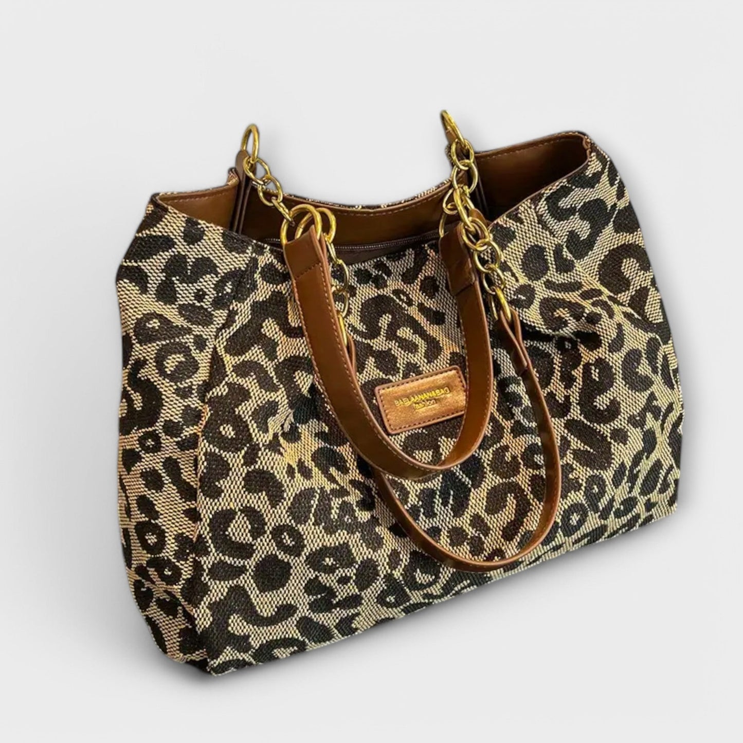 Aurellia - Borsa a Spalla in Tela con Stampa Leopardata e Tasche, Ideale per Scuola e Shopping
