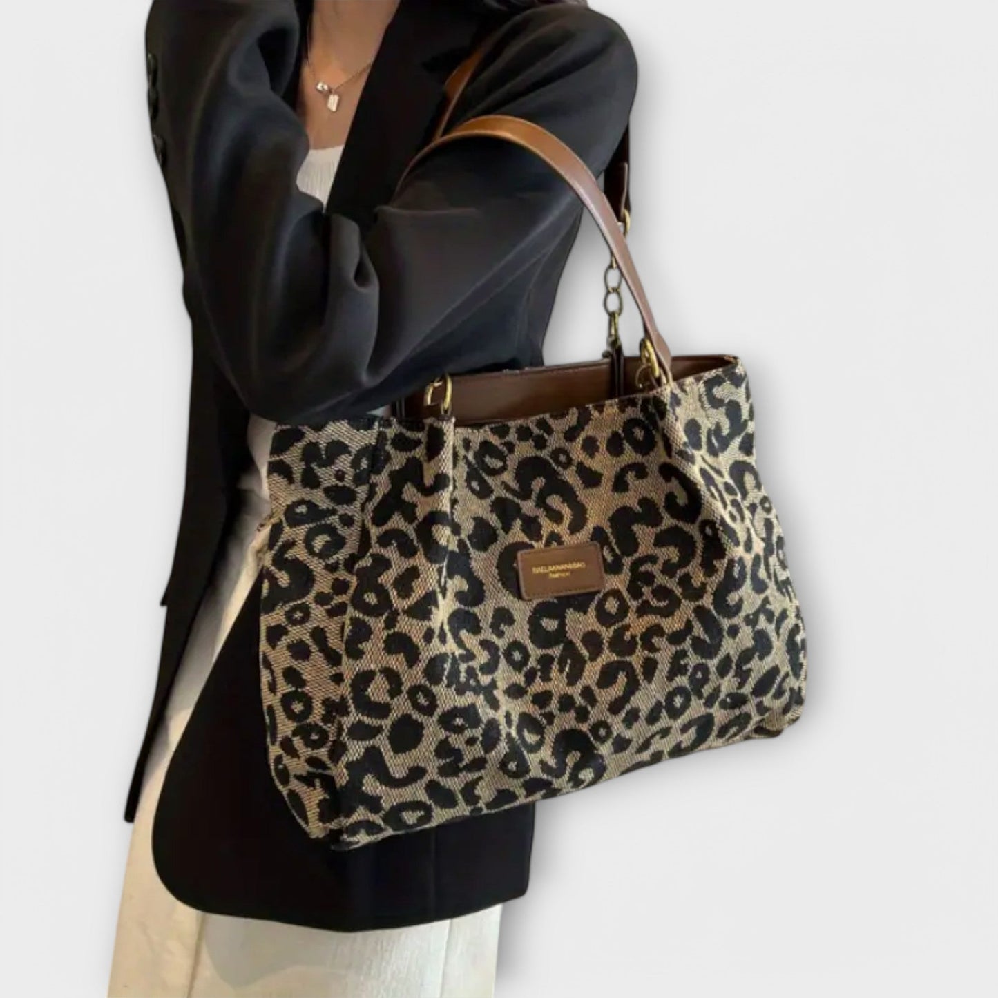Aurellia - Borsa a Spalla in Tela con Stampa Leopardata e Tasche, Ideale per Scuola e Shopping