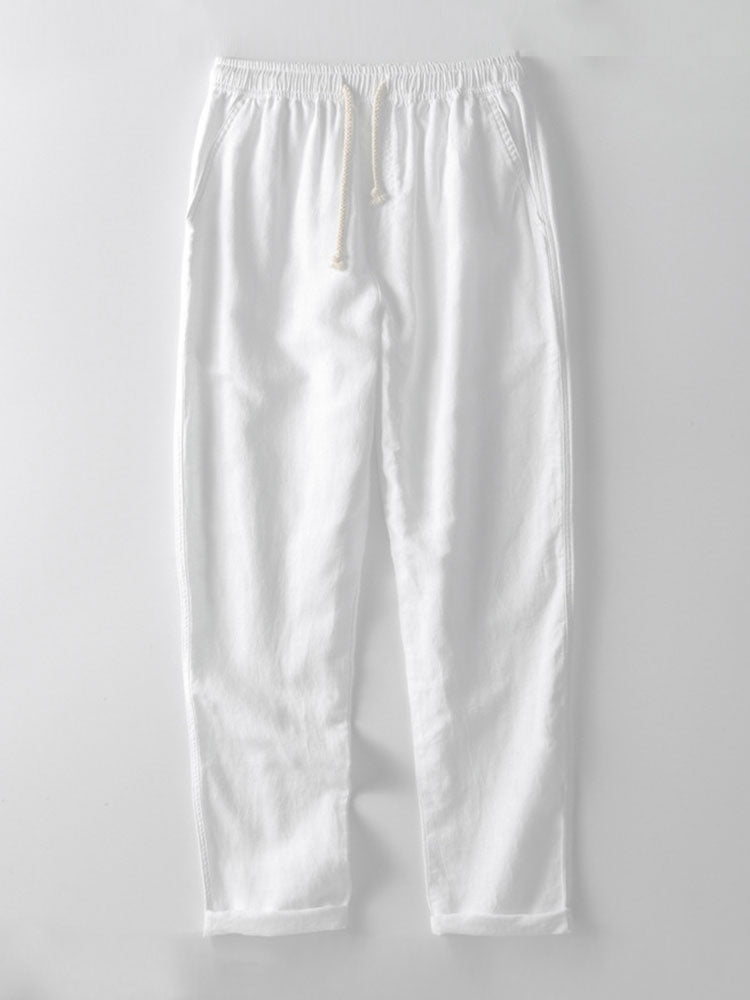 Camicia Geometrica Jacquard Cubana & Pantaloni in Lino a Gamba Dritta
