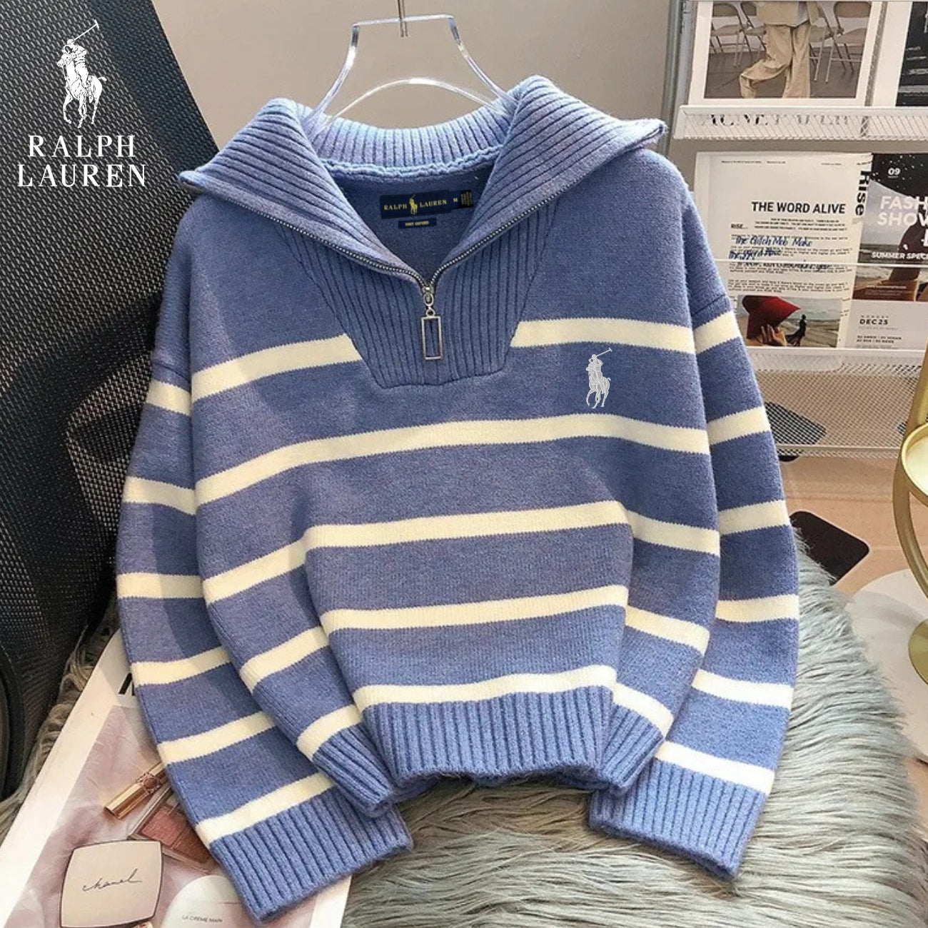 RL – Maglione a Righe con Zip