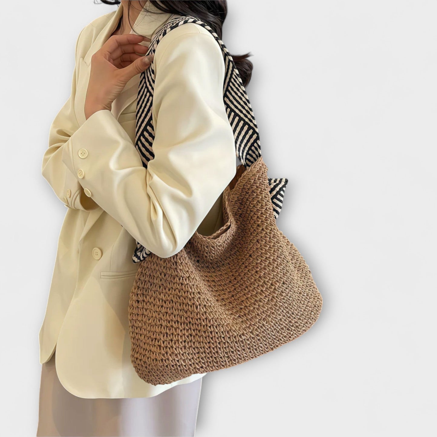 Suzu - Borsa Tote Boho Sierra, Intrecciata a Mano, Cinghie Comode, Chiusura Magnetica Sicura, Capacità Versatile