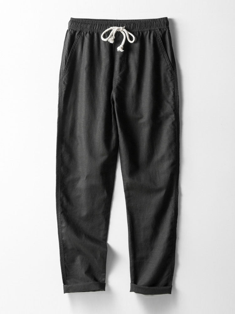 Camicetta Geometrica Jacquard Cubana & Pantaloni in Lino a Gamba Dritta
