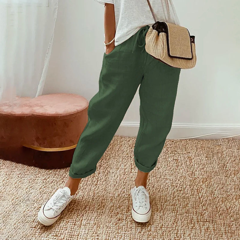 【Cotone e Lino】Pantaloni Comodi per Tempo Libero