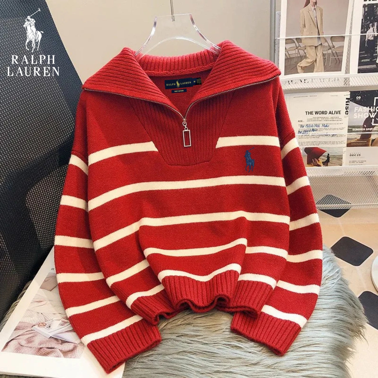 RL – Maglione a Righe con Zip