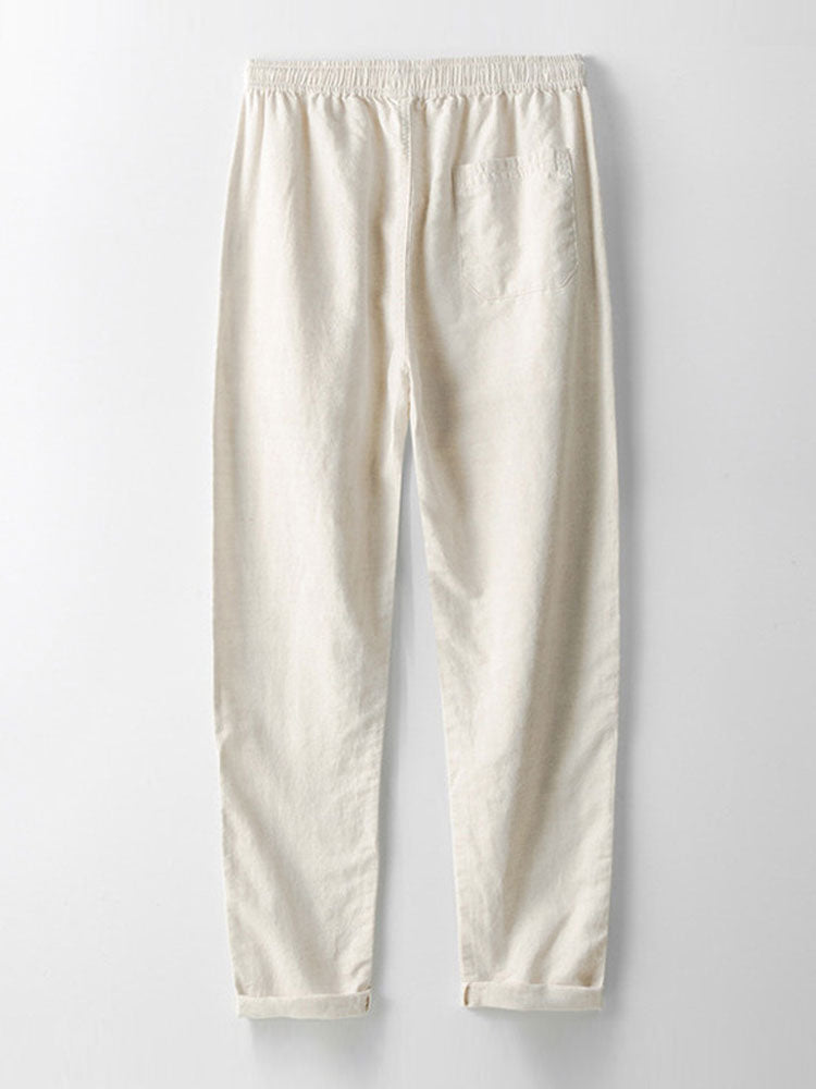 Camicetta Geometrica Jacquard Cubana & Pantaloni in Lino a Gamba Dritta