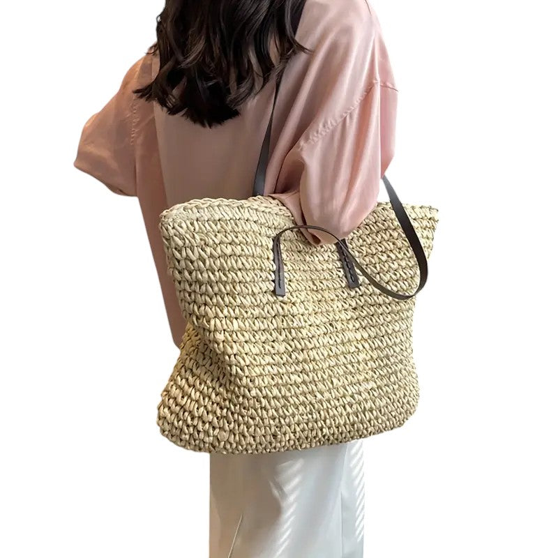 Borsa a Tracolla Woven Aurellia in Paglia con Cinghie Resistenti per Uso Quotidiano