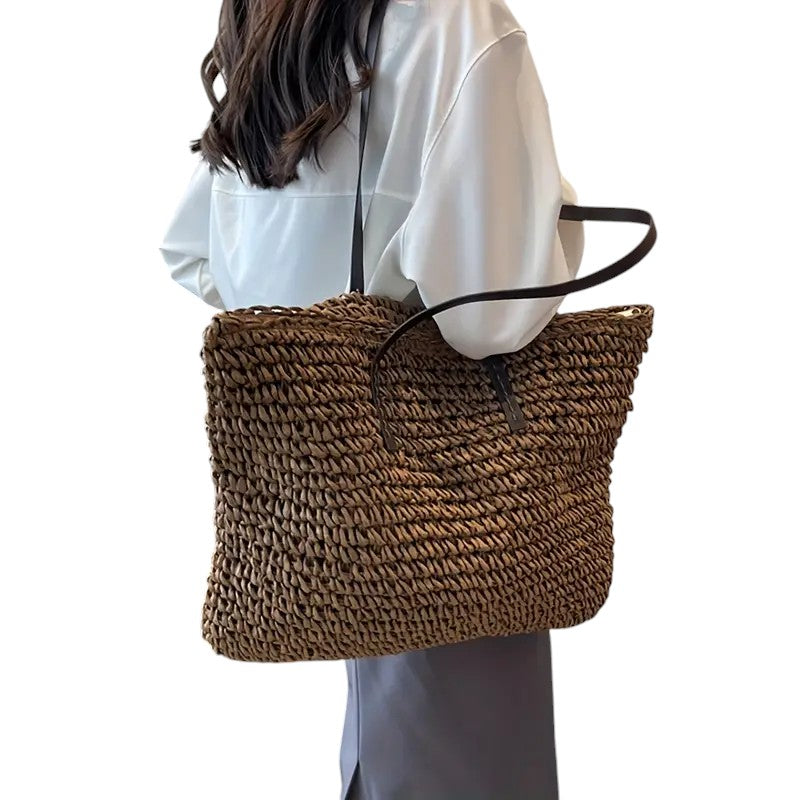 Borsa a Tracolla Woven Aurellia in Paglia con Cinghie Resistenti per Uso Quotidiano