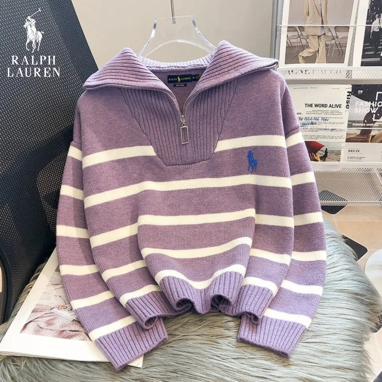 RL – Maglione a Righe con Zip