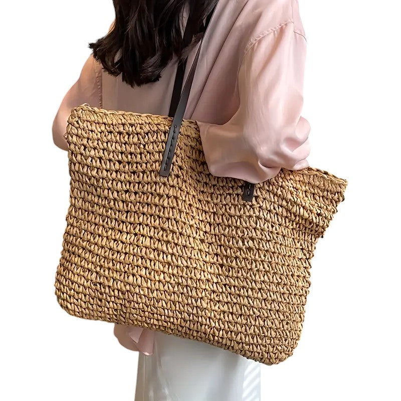 Borsa a Tracolla Woven Aurellia in Paglia con Cinghie Resistenti per Uso Quotidiano