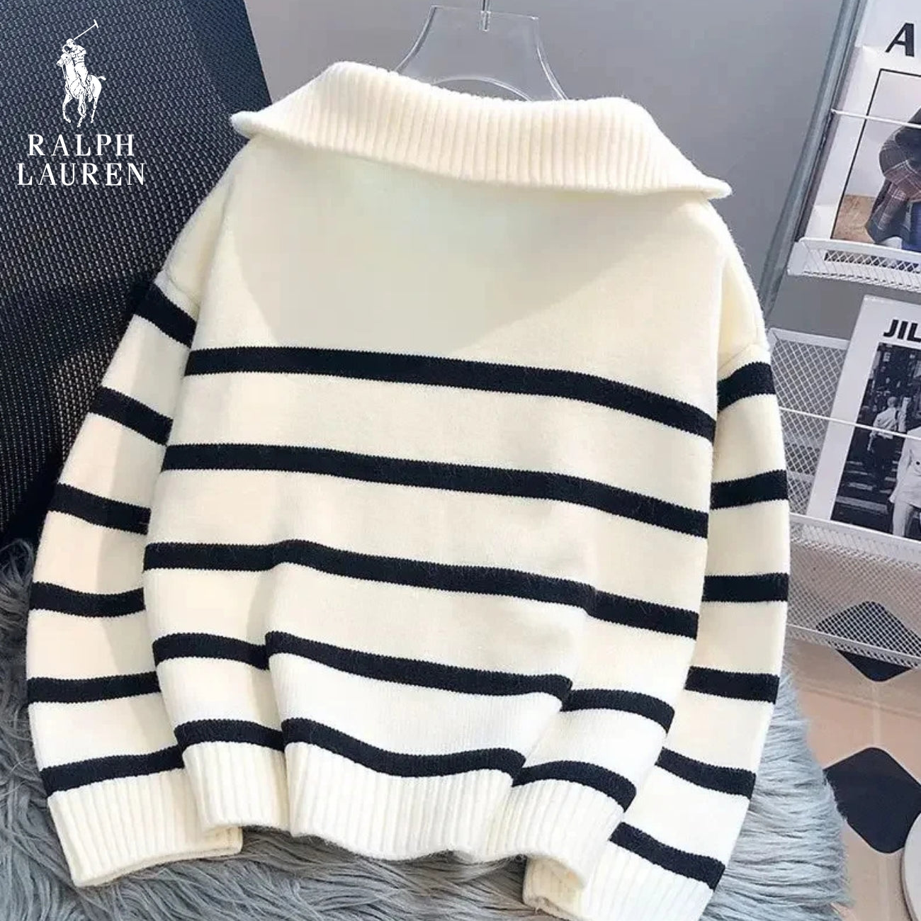 RL – Maglione a Righe con Zip