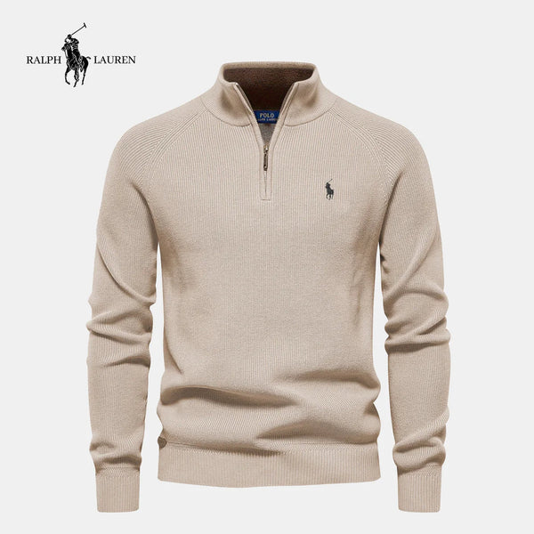 Rl - Maglione a maglia con zip a metà