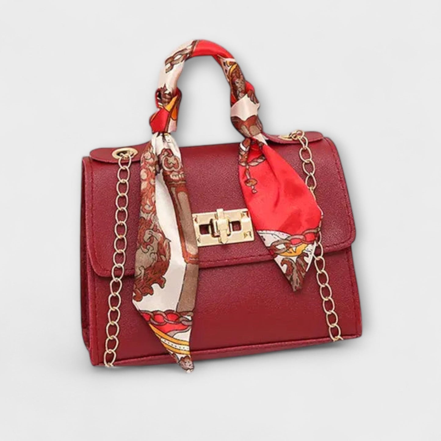 Borsa Aurellia - Pelle Marrone, Chiusura Oro, Manico con Sciarpa, Elegante e Versatile