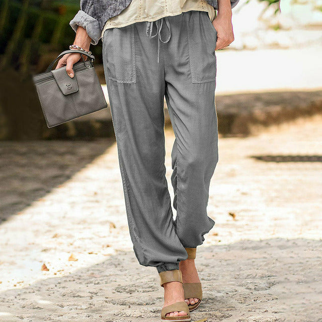 Pantaloni Casual con Coulisse in Colore Unito