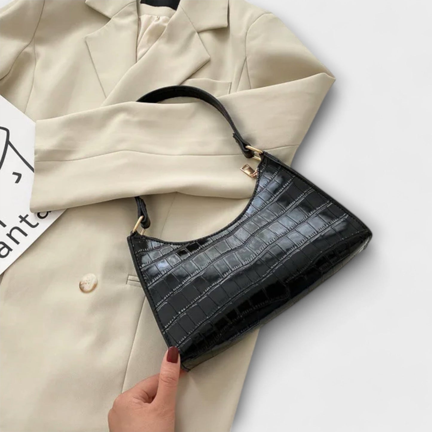 Aurellia. - Borsa in Pelle Lucida Spaziosa ed Elegante per Uso Quotidiano