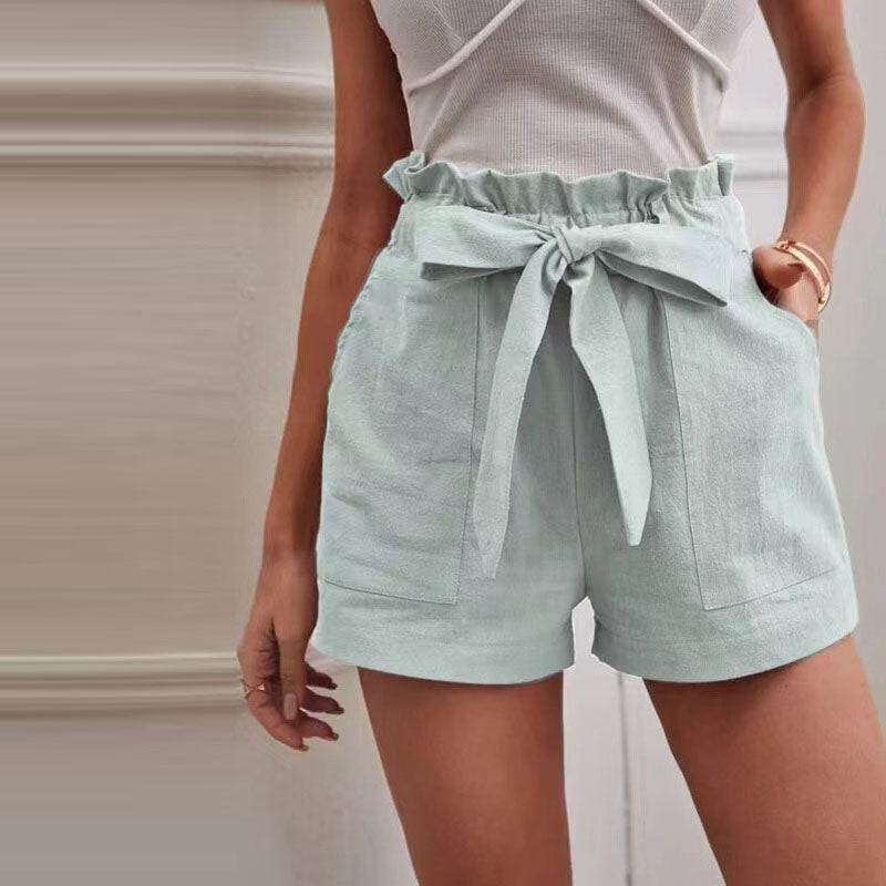 【Cotone e Lino】Pantaloni Corti Monocromatici Casual