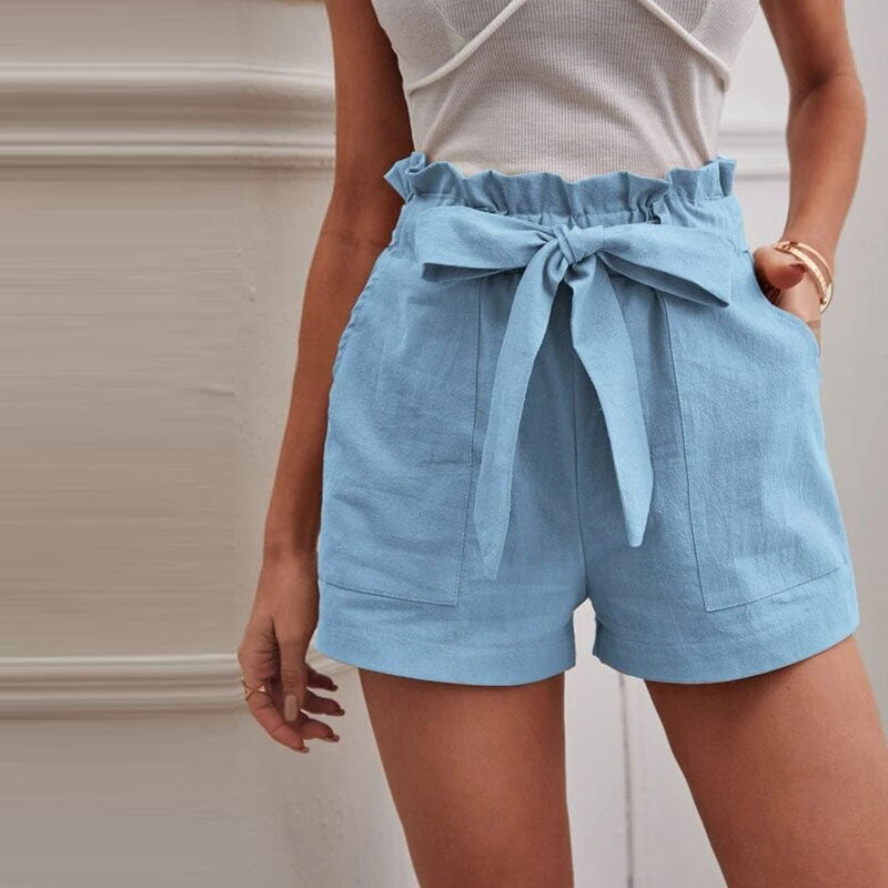 【Cotone e Lino】Pantaloni Corti Monocromatici Casual