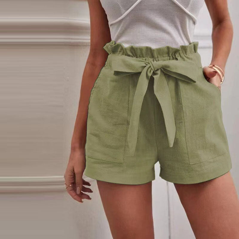 【Cotone e Lino】Pantaloni Corti Monocromatici Casual