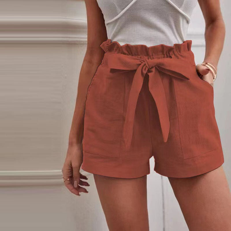 【Cotone e Lino】Pantaloni Corti Monocromatici Casual