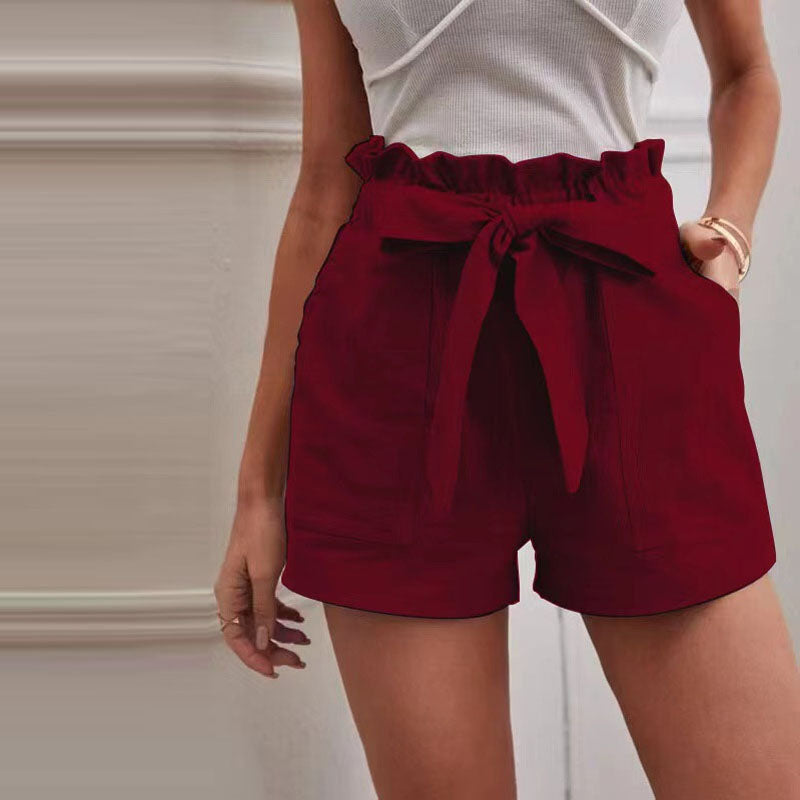 【Cotone e Lino】Pantaloni Corti Monocromatici Casual