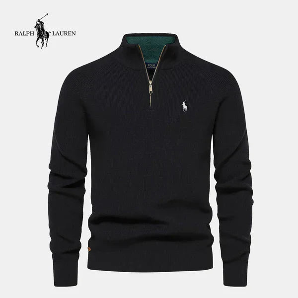 Rl - Maglione a maglia con zip a metà