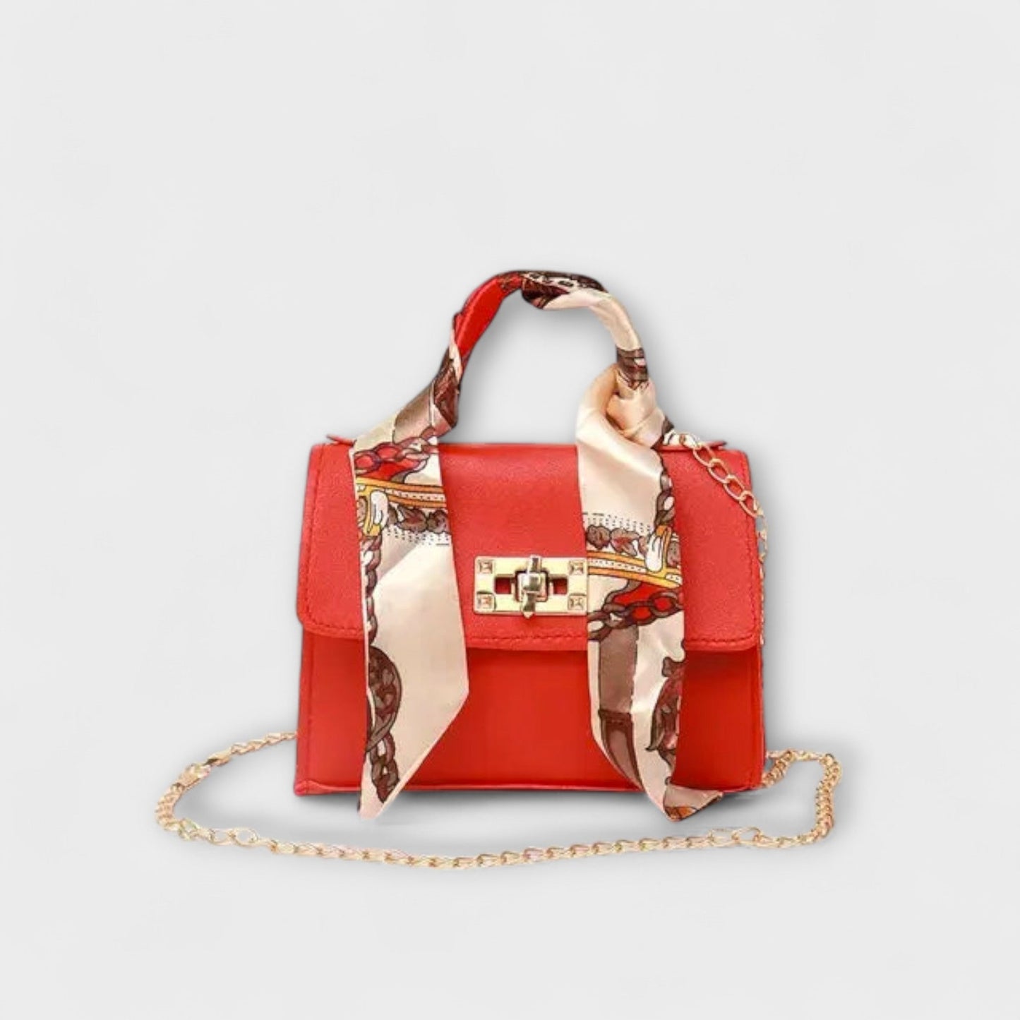 Borsa Aurellia - Pelle Marrone, Chiusura Oro, Manico con Sciarpa, Elegante e Versatile