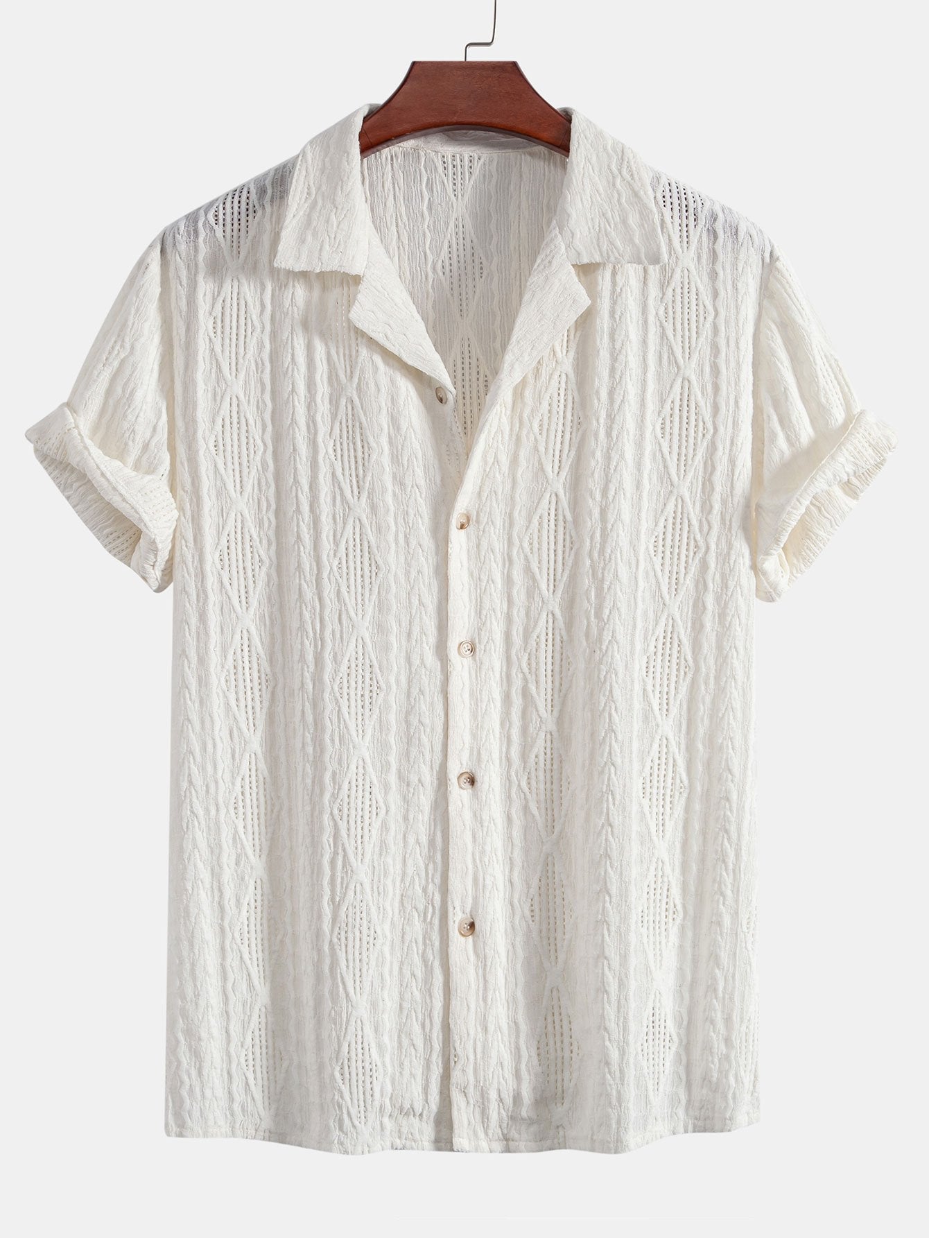 Camicia Jacquard Geometrica Cubana & Pantaloni in Lino a Gamba Dritta