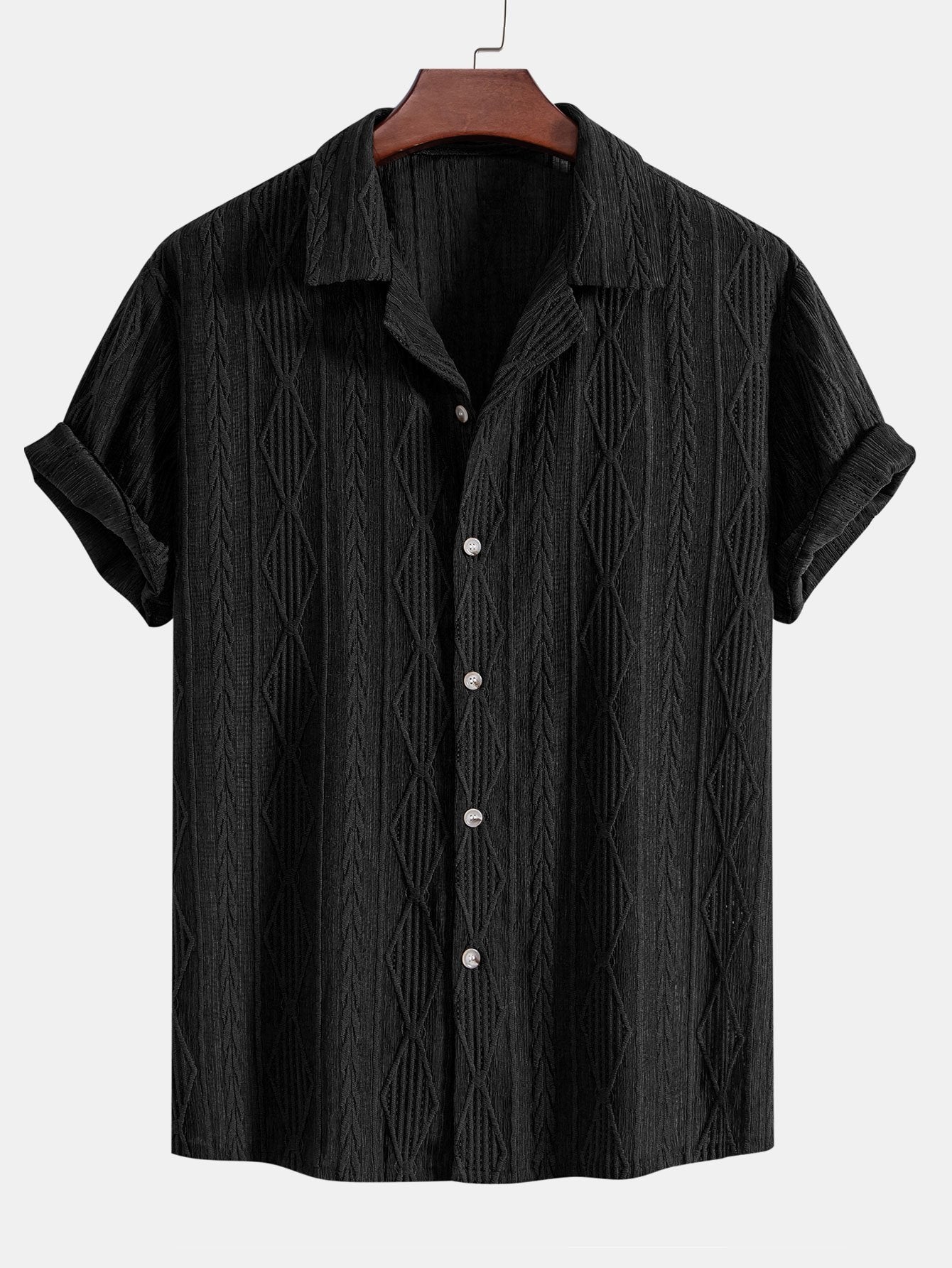 Camicia Jacquard Geometrica Cubana & Pantaloni in Lino a Gamba Dritta