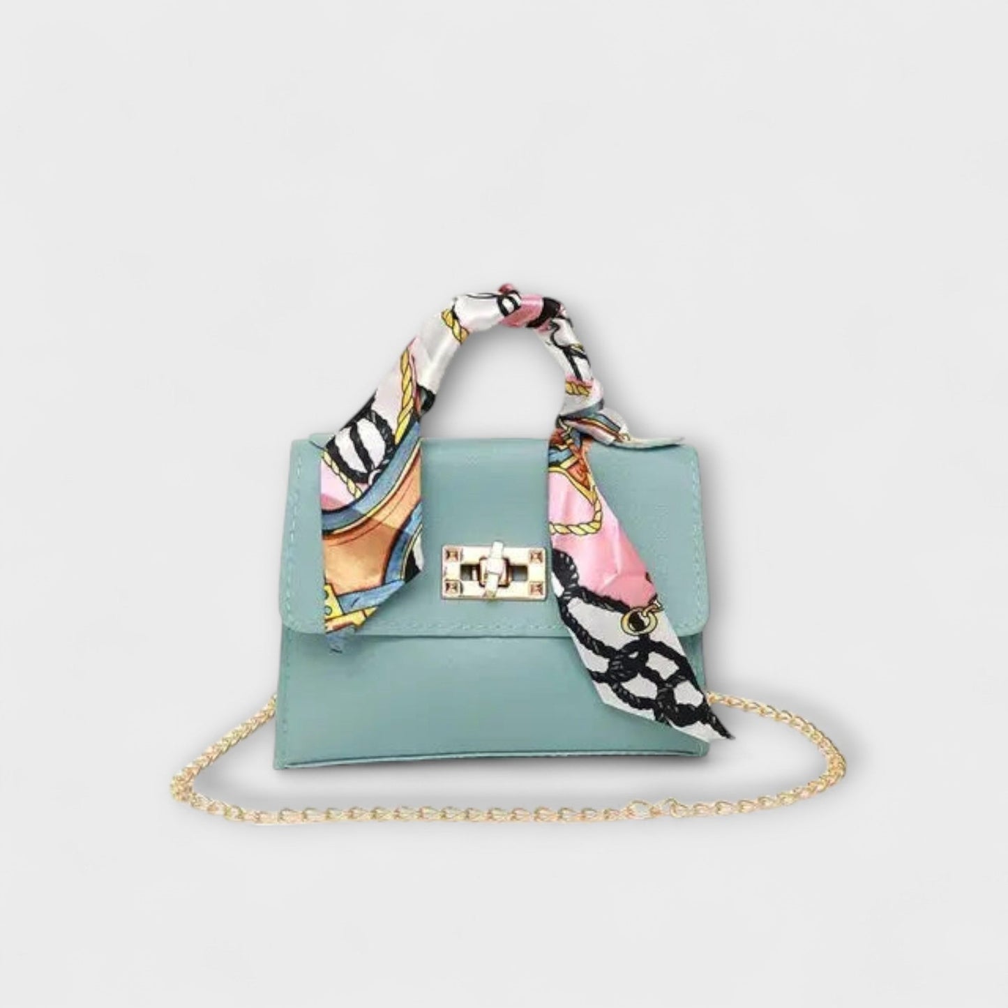 Borsa Aurellia - Pelle Marrone, Chiusura Oro, Manico con Sciarpa, Elegante e Versatile