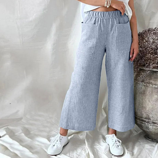 【Cotone e Lino】 Pantaloni a Righe Casual