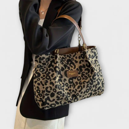 Aurellia - Borsa a Spalla in Tela con Stampa Leopardata e Tasche, Ideale per Scuola e Shopping