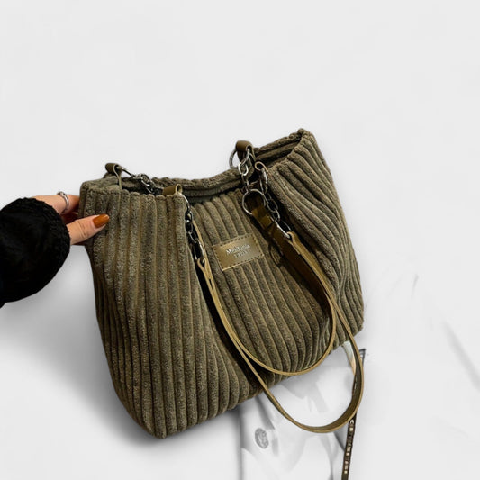 Borsa a Spalla Aurellia in Cordino Morbido - Tracolla Regolabile, Design Spazioso, Khaki