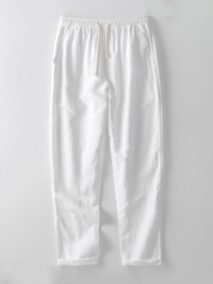 Camicetta Geometrica Jacquard Cubana & Pantaloni in Lino a Gamba Dritta