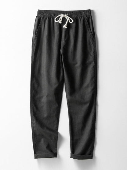 Camicetta Geometrica Jacquard Cubana & Pantaloni in Lino a Gamba Dritta