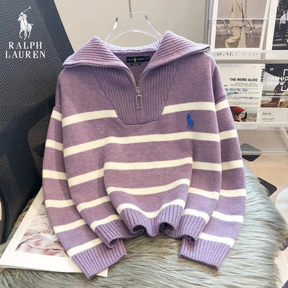 RL – Maglione a Righe con Zip