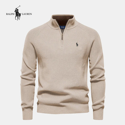 Rl - Maglione a maglia con zip a metà