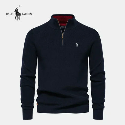 Rl - Maglione a maglia con zip a metà