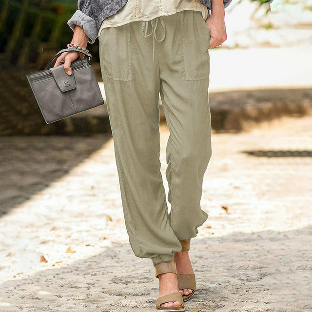 Pantaloni Casual con Coulisse in Colore Unito