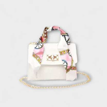 Borsa Aurellia - Pelle Marrone, Chiusura Oro, Manico con Sciarpa, Elegante e Versatile