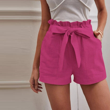 【Cotone e Lino】Pantaloni Corti Monocromatici Casual