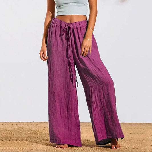 【Cotone e Lino】Pantaloni Casual con Gamba Larga
