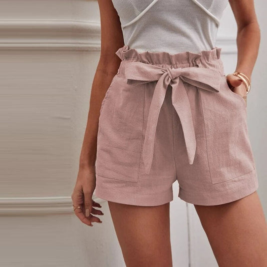 【Cotone e Lino】Pantaloni Corti Monocromatici Casual