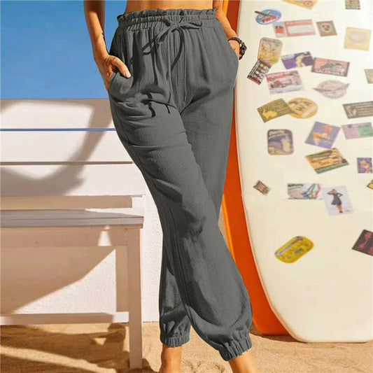 【Cotone e Lino】Pantaloni Casual Monocromatici