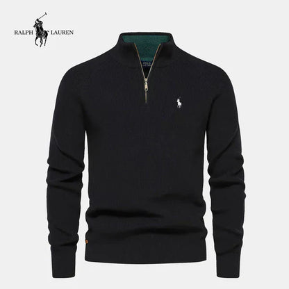 Rl - Maglione a maglia con zip a metà