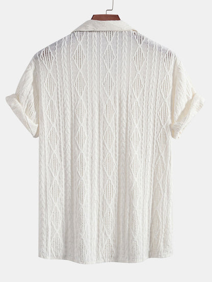 Camicia Jacquard Geometrica Cubana & Pantaloni in Lino a Gamba Dritta
