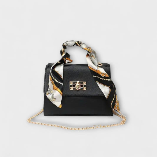 Borsa Aurellia - Pelle Marrone, Chiusura Oro, Manico con Sciarpa, Elegante e Versatile